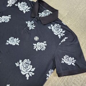 G Fore G4 Polo Shirt Men Medium Black Floral Tech Jersey Lightweight Quick Dry